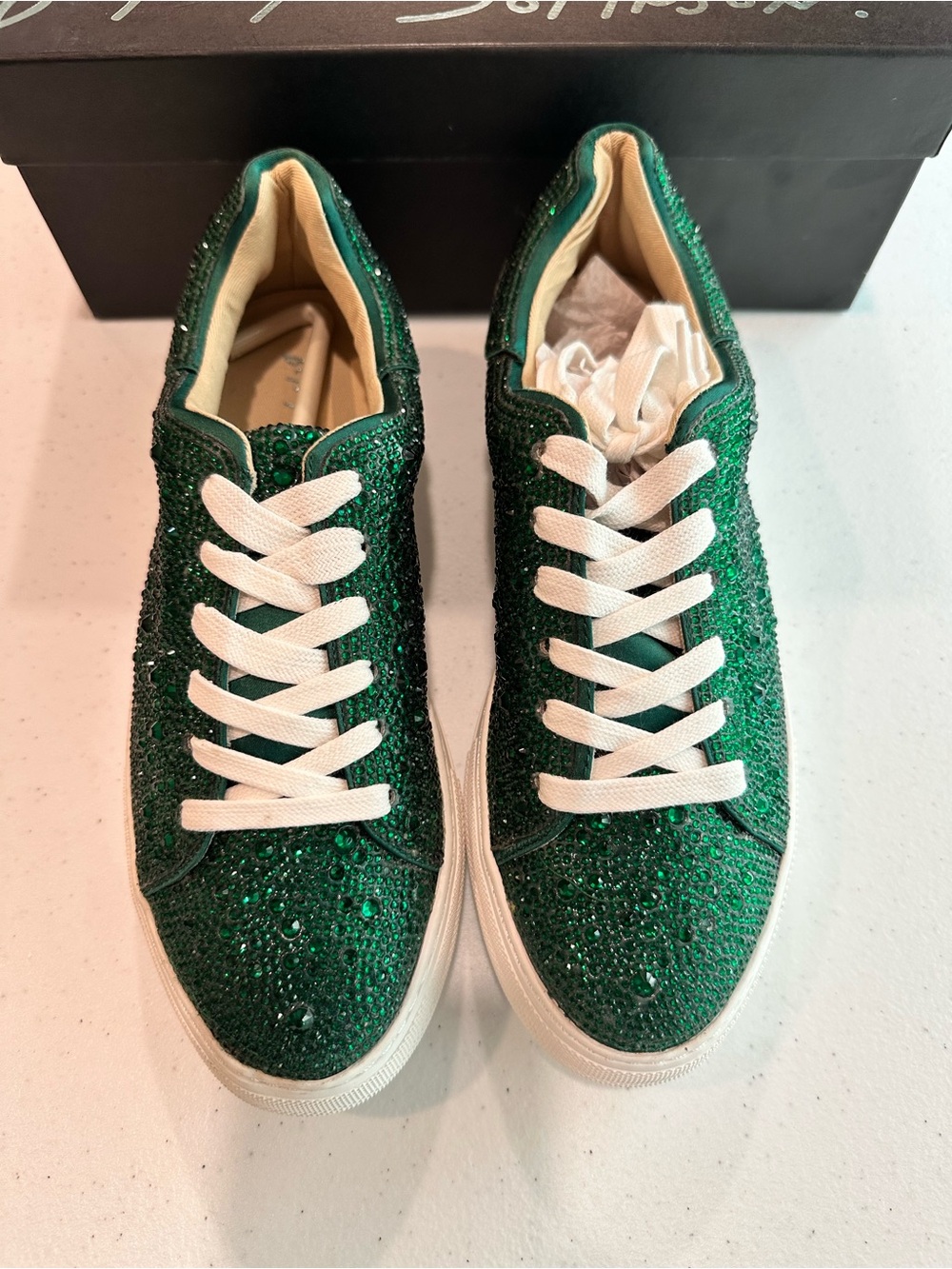 Betsey Johnson Green Crystal Embellished Women's Sneakers